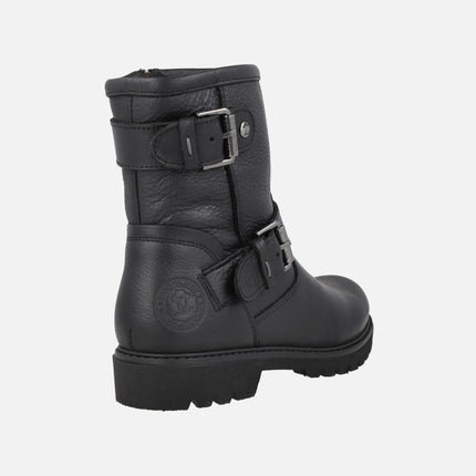 Black leather boots with buckles and fur lining FELINA