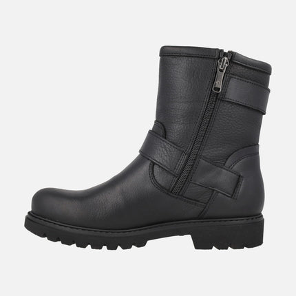 Black leather boots with buckles and fur lining FELINA