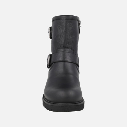 Black leather boots with buckles and fur lining FELINA