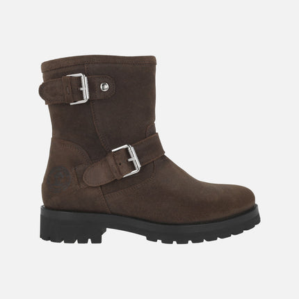 Brown suede boots with buckles and FELINA fur lining