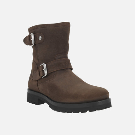 Brown suede boots with buckles and FELINA fur lining