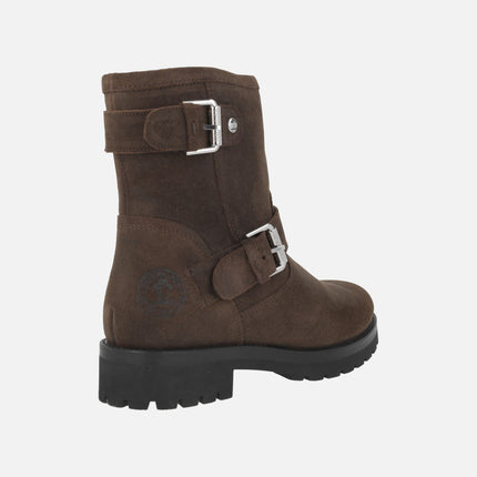Brown suede boots with buckles and FELINA fur lining