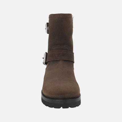 Brown suede boots with buckles and FELINA fur lining