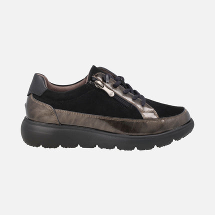 Zapatos deportivos multi material con cordones y cremallera para mujer