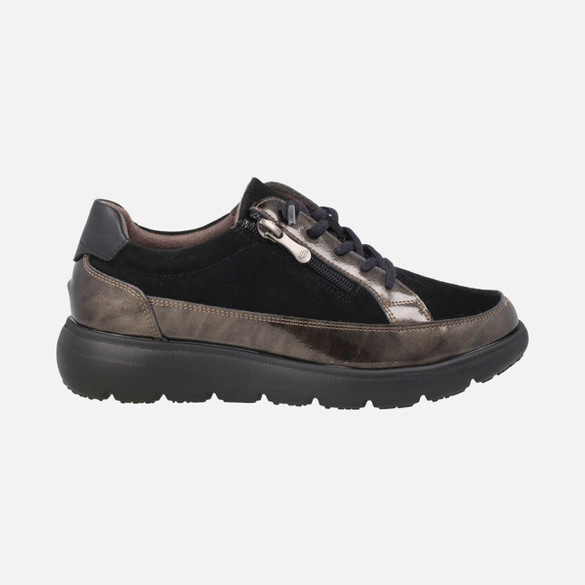 Zapatos deportivos multi material con cordones y cremallera para mujer