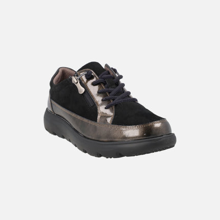 Zapatos deportivos multi material con cordones y cremallera para mujer