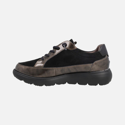 Zapatos deportivos multi material con cordones y cremallera para mujer