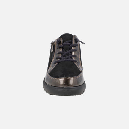 Zapatos deportivos multi material con cordones y cremallera para mujer