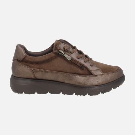 Zapatos deportivos multi material con cordones y cremallera para mujer