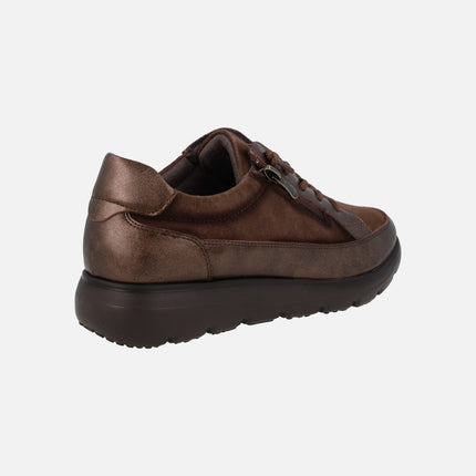 Zapatos deportivos multi material con cordones y cremallera para mujer