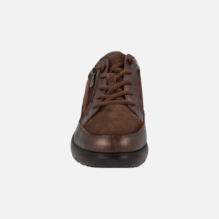 Zapatos deportivos multi material con cordones y cremallera para mujer
