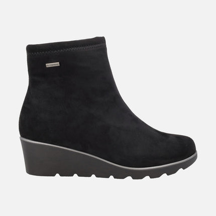 WATERPROOF wedged ankle boots in suede effect fabric Special Width