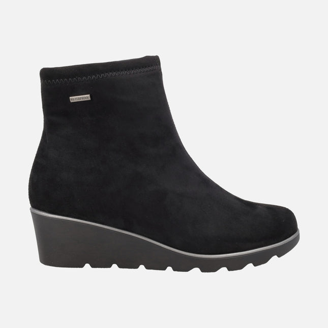 WATERPROOF wedged ankle boots in suede effect fabric Special Width
