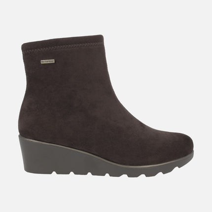 WATERPROOF wedged ankle boots in suede effect fabric Special Width