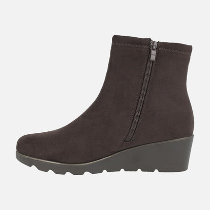 WATERPROOF wedged ankle boots in suede effect fabric Special Width