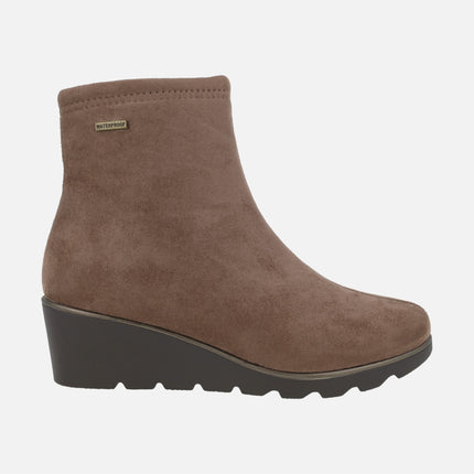 WATERPROOF wedged ankle boots in suede effect fabric Special Width