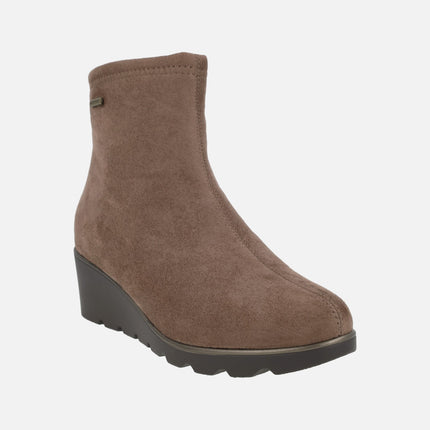 WATERPROOF wedged ankle boots in suede effect fabric Special Width