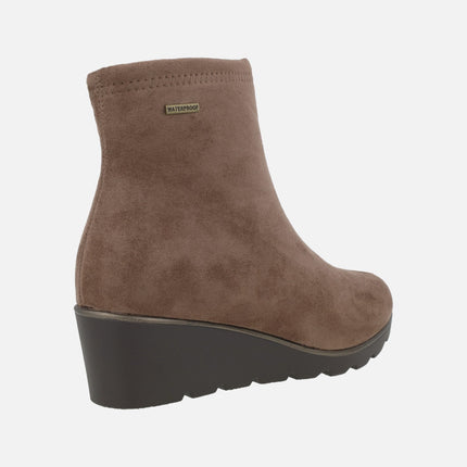 WATERPROOF wedged ankle boots in suede effect fabric Special Width