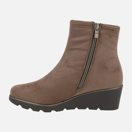 WATERPROOF wedged ankle boots in suede effect fabric Special Width