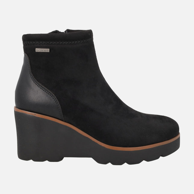 Black combi high wedge ankle boots with WATERPROOF system