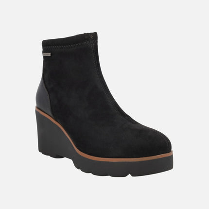 Botines de cuña alta en combinado negro con sistema WATERPROOF