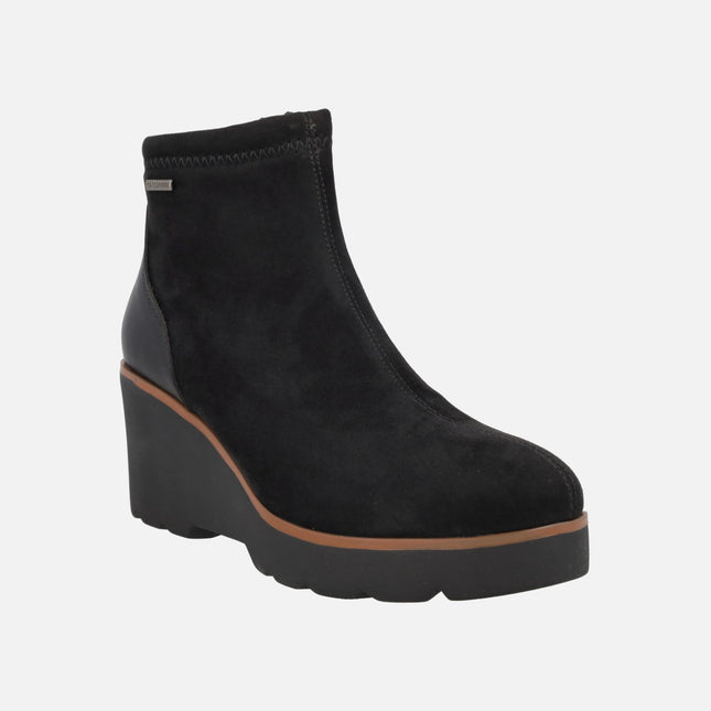 Black combi high wedge ankle boots with WATERPROOF system