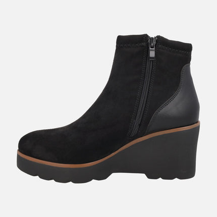 Botines de cuña alta en combinado negro con sistema WATERPROOF