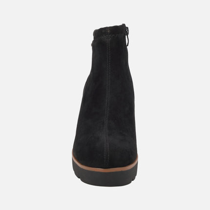 Botines de cuña alta en combinado negro con sistema WATERPROOF