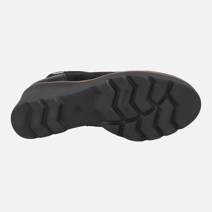 Botines de cuña alta en combinado negro con sistema WATERPROOF