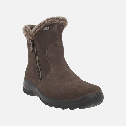 Botines de piel serraje marrón para mujer con membrana impermeable