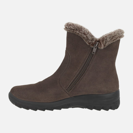 Botines de piel serraje marrón para mujer con membrana impermeable