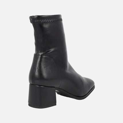 Wide-heeled ankle boots in elastic leather-effect fabric with ECO DRY system