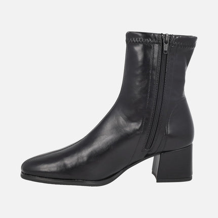 Wide-heeled ankle boots in elastic leather-effect fabric with ECO DRY system