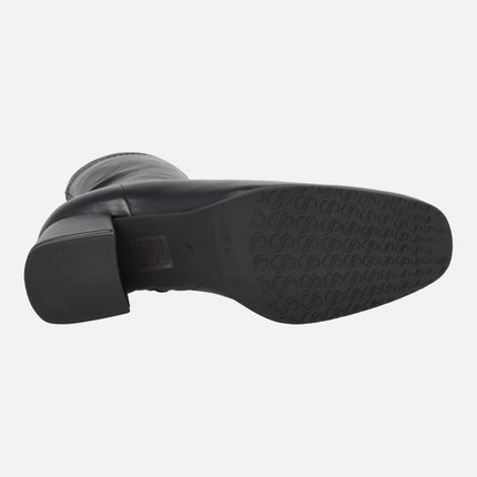 Wide-heeled ankle boots in elastic leather-effect fabric with ECO DRY system