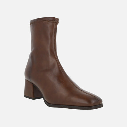 Wide-heeled ankle boots in elastic leather-effect fabric with ECO DRY system