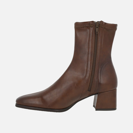 Wide-heeled ankle boots in elastic leather-effect fabric with ECO DRY system