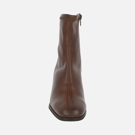 Wide-heeled ankle boots in elastic leather-effect fabric with ECO DRY system