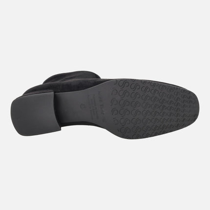 Botines de tacón bajo en tejido elástico efecto ante con Eco Dry
