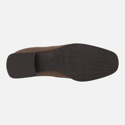 Botines de tacón bajo en tejido elástico efecto ante con Eco Dry