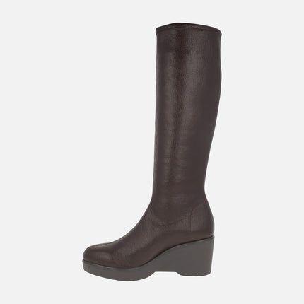 Wedged high boots in leather effect fabric with Eco Dry solutions