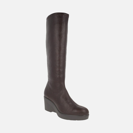 Wedged high boots in leather effect fabric with Eco Dry solutions