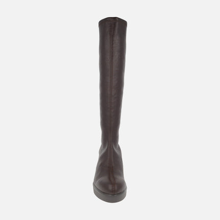Wedged high boots in leather effect fabric with Eco Dry solutions