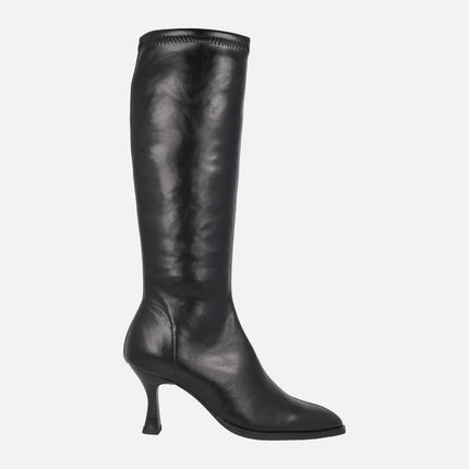 Botas altas de tacón fino en tejido elástico efecto piel con ECO DRY