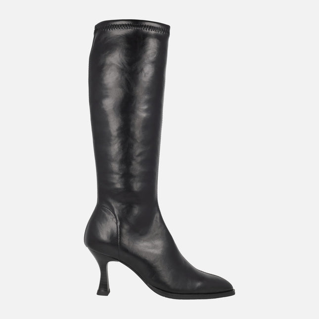 Botas altas de tacón fino en tejido elástico efecto piel con ECO DRY