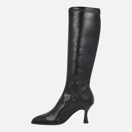 Botas altas de tacón fino en tejido elástico efecto piel con ECO DRY