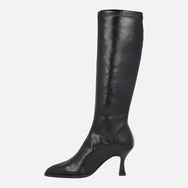 Botas altas de tacón fino en tejido elástico efecto piel con ECO DRY