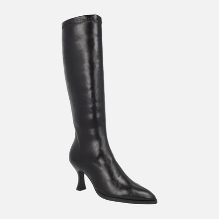 Botas altas de tacón fino en tejido elástico efecto piel con ECO DRY