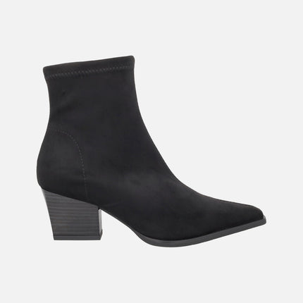 Heeled ankle boots with pointed toe in suede-effect fabric
