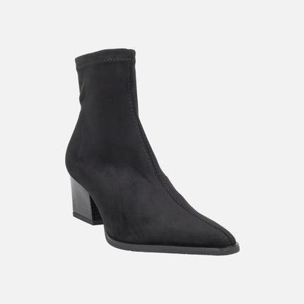 Heeled ankle boots with pointed toe in suede-effect fabric