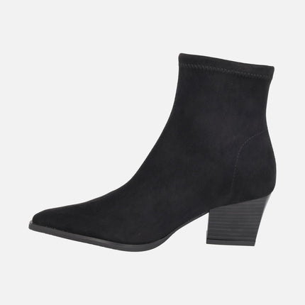 Heeled ankle boots with pointed toe in suede-effect fabric